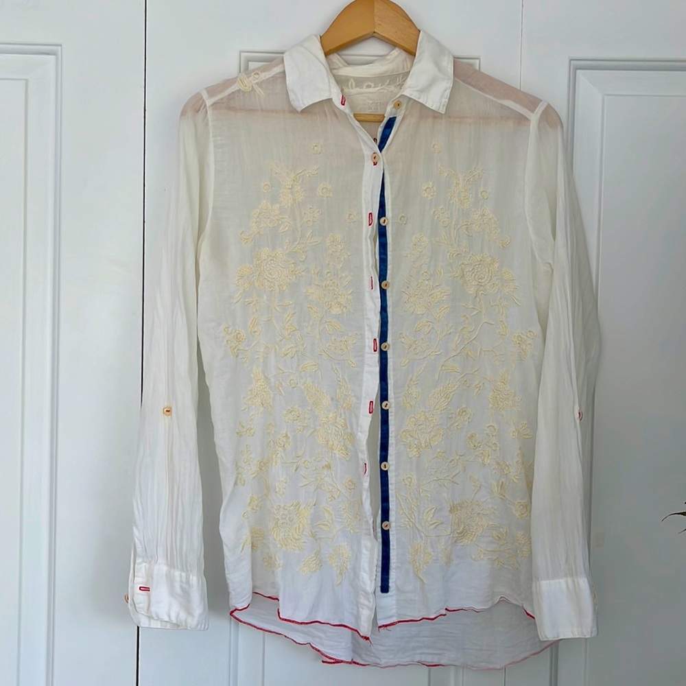 Johnny Was White Button Down Medium